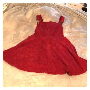 Red overall velvet dress